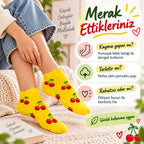 Kadın Kiraz 6'lı  Desenli Patik Çorap Sarı Pamuklu Dikişsiz Sneaker Uyumlu Eğlenceli Günlük Set