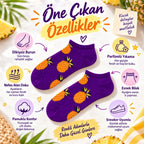 Kadın Mor Ananas Desenli Patik Çorap 6'lı Paket | Renkli, Rahat ve Günlük Kısa Çorap Seti