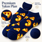 Pizza Desenli 6'lı Lacivert Patik Çorap Unisex Kısa Sneaker Günlük Çorap Seti Avantajlı Paket Rahat!