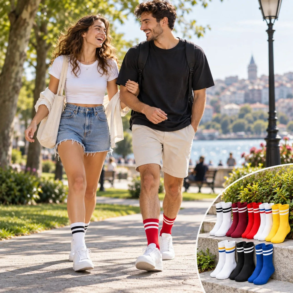 Unisex Renkli Çorap Çizgili 8'li Set Uzun Soket Günlük Spor Kolej Stil Rahat Şık Kadın Erkek Çorabı
