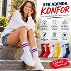 Unisex Renkli Çorap Çizgili 6'lı Set Uzun Soket Günlük Spor Kolej Stil Rahat Şık Kadın Erkek Çorabı