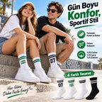 Unisex Çorap Çizgili 8'li Set 07 Good Vibes yazılı Siyah Beyaz Uzun Soket Spor Kolej Stil Çorap