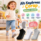 Çocuk Kaydırmaz Tabanlı Patik Çorap 3'lü Set Siyah Beyaz Gri Yumuşak Esnek Kokulu Günlük Çorap Rahat
