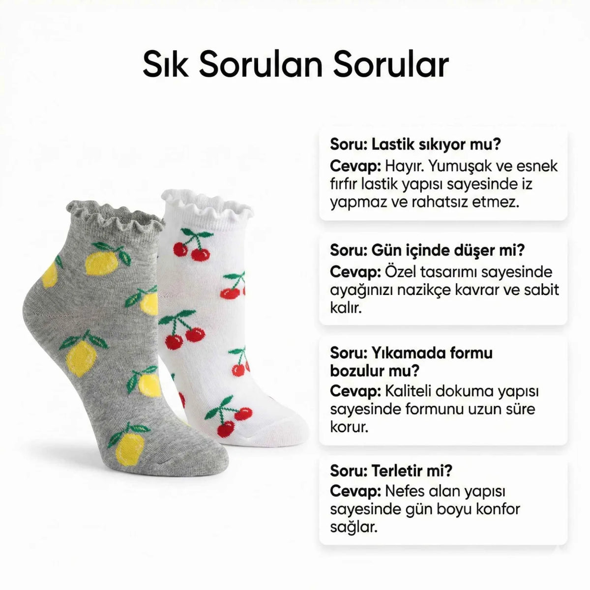 Kadın Meyve Desenli Fırfırlı Soket Çorap 6'lı | Renkli Yumuşak Rahat Bilek Çorabı
