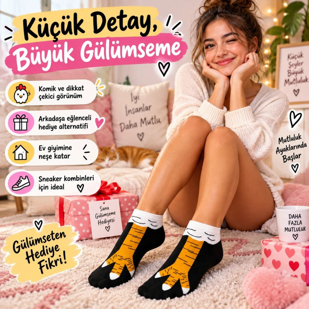 Kadın Tavuk Ayağı 6'lı Desenli Patik Çorap Dikişsiz Pamuklu Eğlenceli Sneaker Günlük Çorap Komik Set
