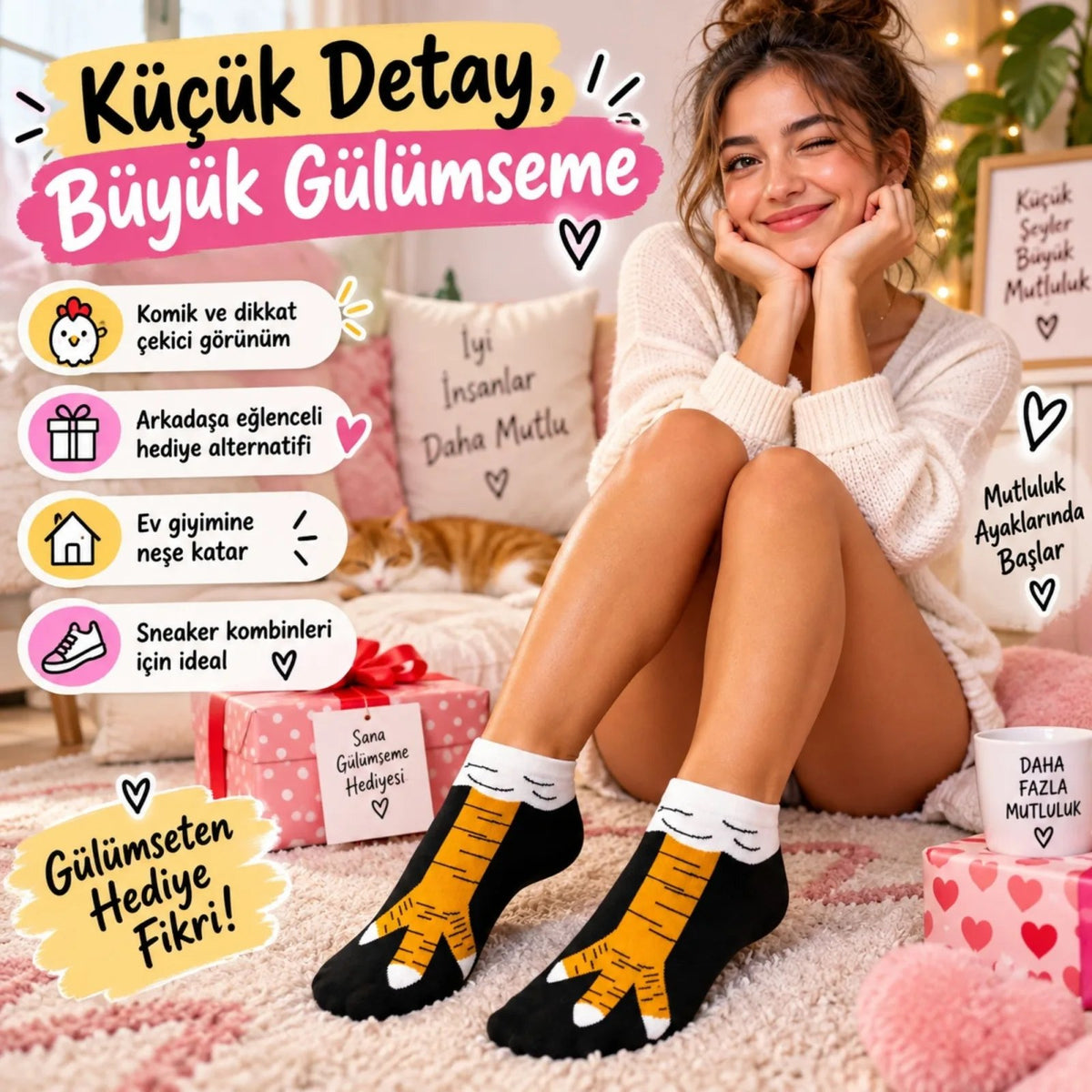 Kadın Tavuk Ayağı 12'li Desenli Patik Çorap Dikişsiz Pamuklu Eğlenceli Sneaker Günlük Çorap Seti
