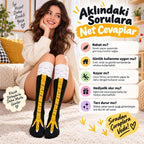 Kadın Diz Üstü Tavuk Ayağı Desenli Çorap Siyah Sarı Uzun Eğlenceli Kostüm Parti Günlük Çorabı Modeli