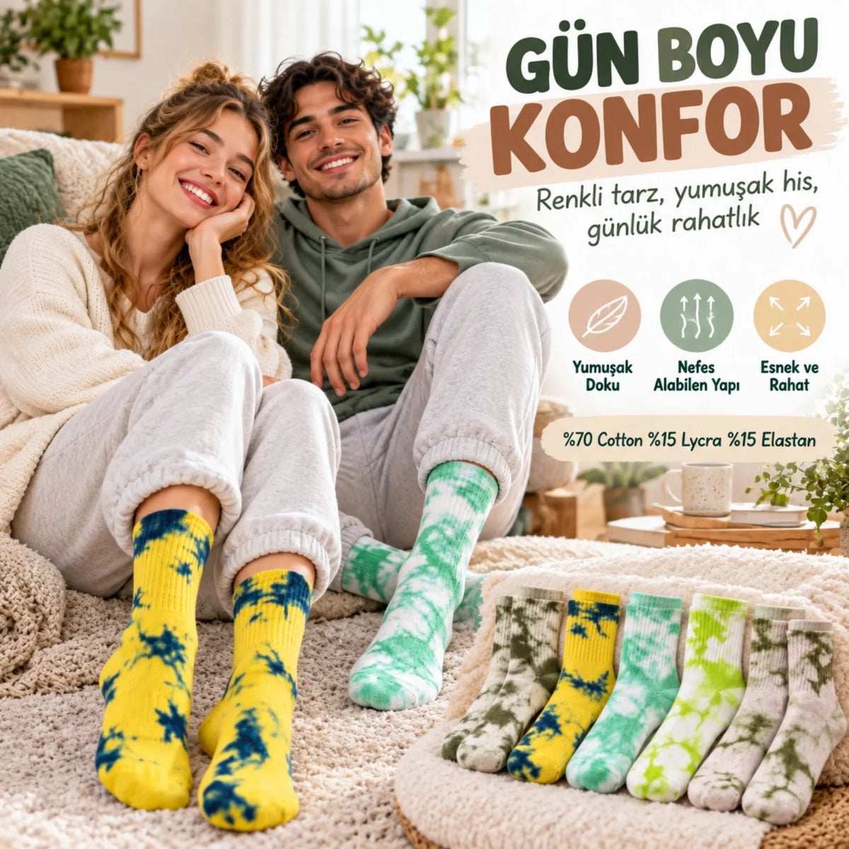 Unisex Batik Desenli Çorap 10'lu Set Pamuklu Renkli Uzun Soket Dikişsiz Nefes Alan Günlük Spor Çorabı
