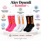 Unisex Alev Desenli Çorap 3'lü Set Pamuklu Uzun Soket Dikişsiz Nefes Alan Günlük Spor Çorabı Yumuşak
