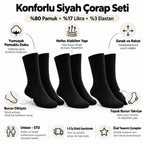 Unisex Basic Siyah Beyaz Soket Çorap 6'lı Set Kadın Erkek Spor Günlük Uzun Ribanalı Rahat Çorap Set