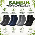 Erkek Bambu Patik Çorap 4'lü Set Yumuşak Dikişsiz Nefes Alan Sıkmayan Lastikli Günlük Rahat Çorap