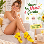 Kadın Kiraz 12'li Desenli Patik Çorap Sarı Pamuklu Dikişsiz Sneaker Uyumlu Eğlenceli Günlük Set