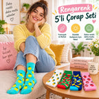 Kadın Çorap Meyve Desenli Renkli 10 'lu Set Limon Ananas Karpuz Muz Çilek Uzun Soket Günlük Çorap Seti