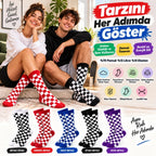 UNİSEX Çorap Dama Desenli Renkli 5'li Set Kareli Uzun Soket Günlük Spor Eğlenceli Rahat Çorap Seti