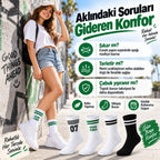 Unisex Çorap Çizgili 4'lü Set 07 Good Vibes Yazılı Siyah Beyaz Uzun Soket Spor Kolej Stil Rahat Şık
