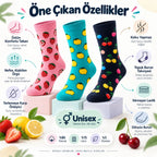 Kadın Ve Erkek Çorap Meyve Desenli Renkli 3'lü Set Uzun Soket Günlük Rahat Çorap Seti