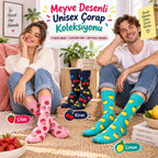 Kadın Ve Erkek Çorap Meyve Desenli Renkli 6'lı Set Uzun Soket Günlük Rahat Spor Çorap Seti
