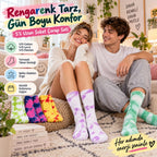 Unisex Batik Desenli Çorap 5'li Set Renkli Pamuklu Uzun Soket Dikişsiz Nefes Alan Günlük Spor Çorabı