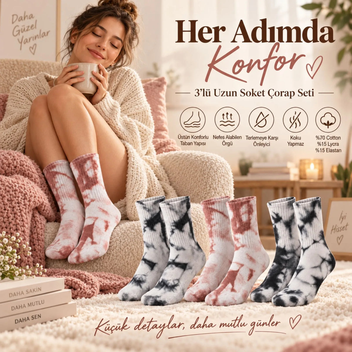 Unisex Batik Desenli Çorap 6'lı Set Pamuklu Uzun Soket Günlük Spor Nefes Alan Dikişsiz