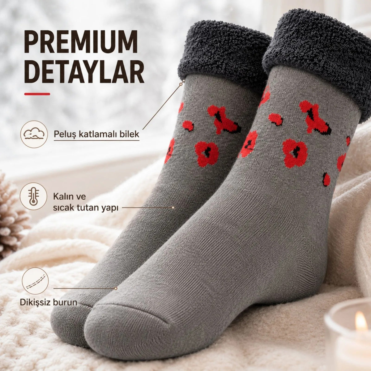 8’li Kadın Kışlık Havlu Çorap Sıcak Tutan Karışık Desenli Ekonomik Çoklu Çorap Seti