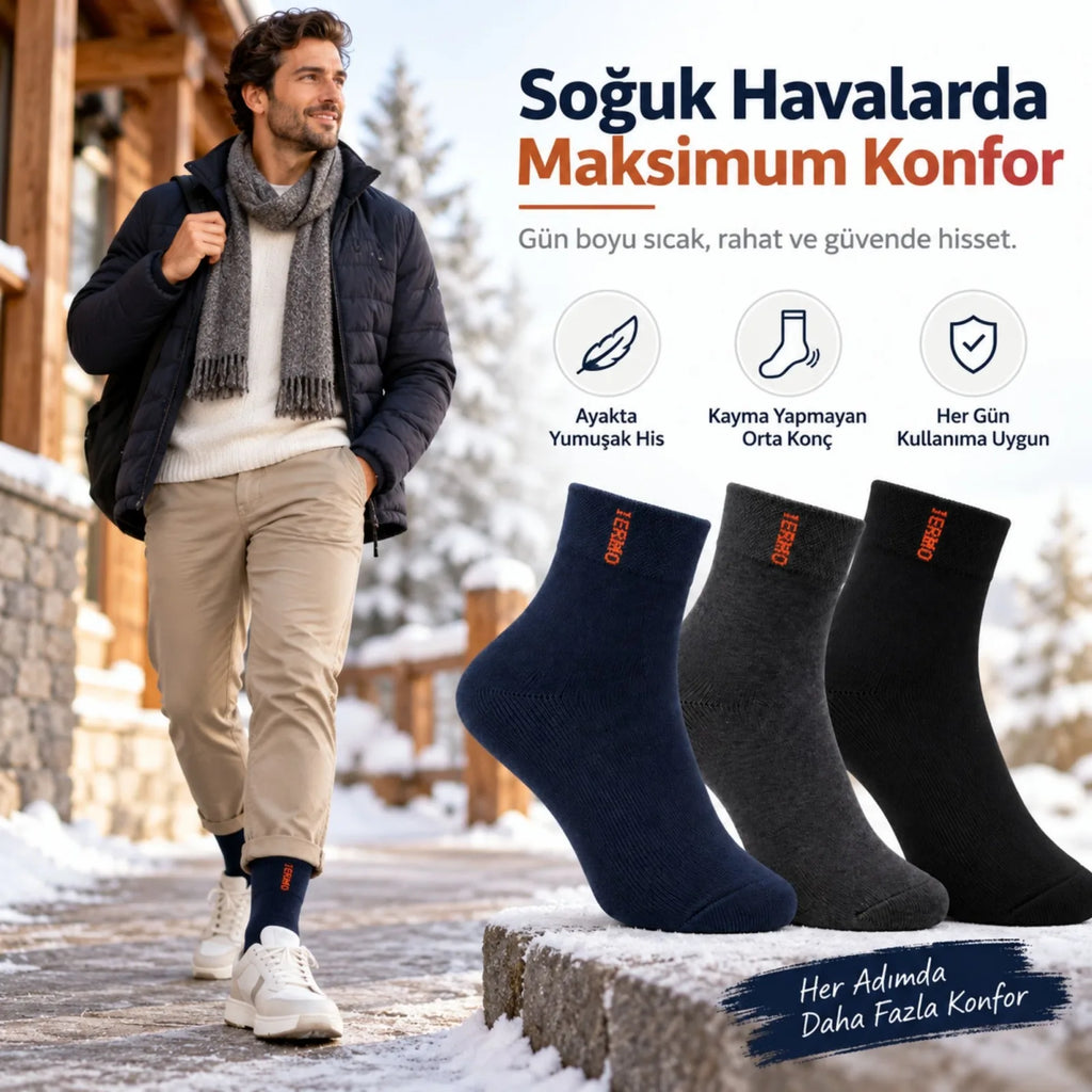 Erkek Çorap 6'lı Dikişsiz Havlu  | Orta Konç, Sıcak Tutan, Yumuşak ve Dayanıklı