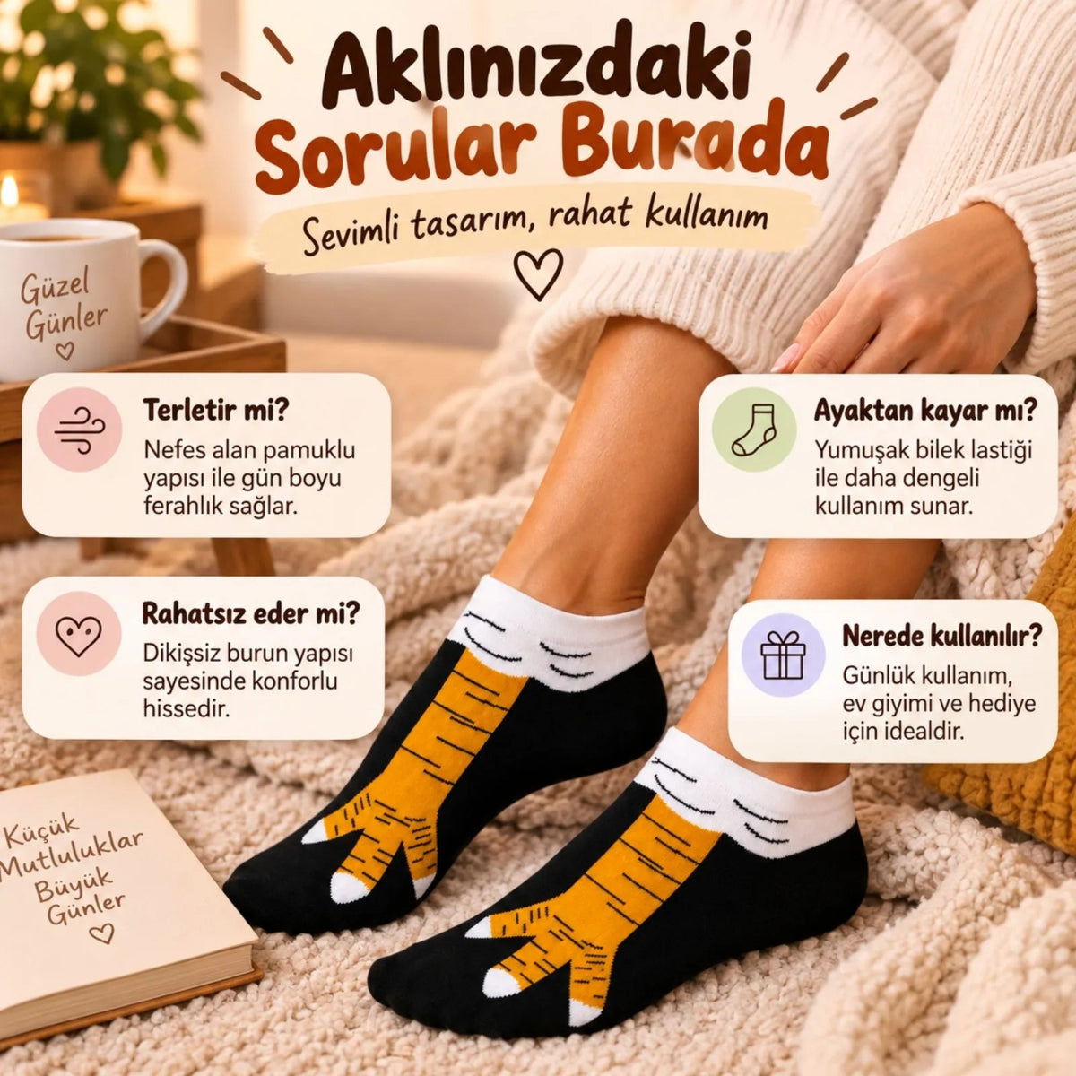 Kadın Tavuk Ayağı 6'lı Desenli Patik Çorap Dikişsiz Pamuklu Eğlenceli Sneaker Günlük Çorap Komik Set
