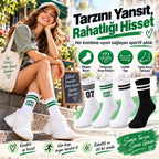 Unisex Çorap Çizgili 4'lü Set 07 Good Vibes Yazılı Siyah Beyaz Uzun Soket Spor Kolej Stil Rahat Şık