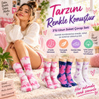 Unisex Batik Desenli Çorap 6'lı Set Pamuklu Renkli Uzun Soket Dikişsiz Nefes Alan Günlük Spor Çorabı