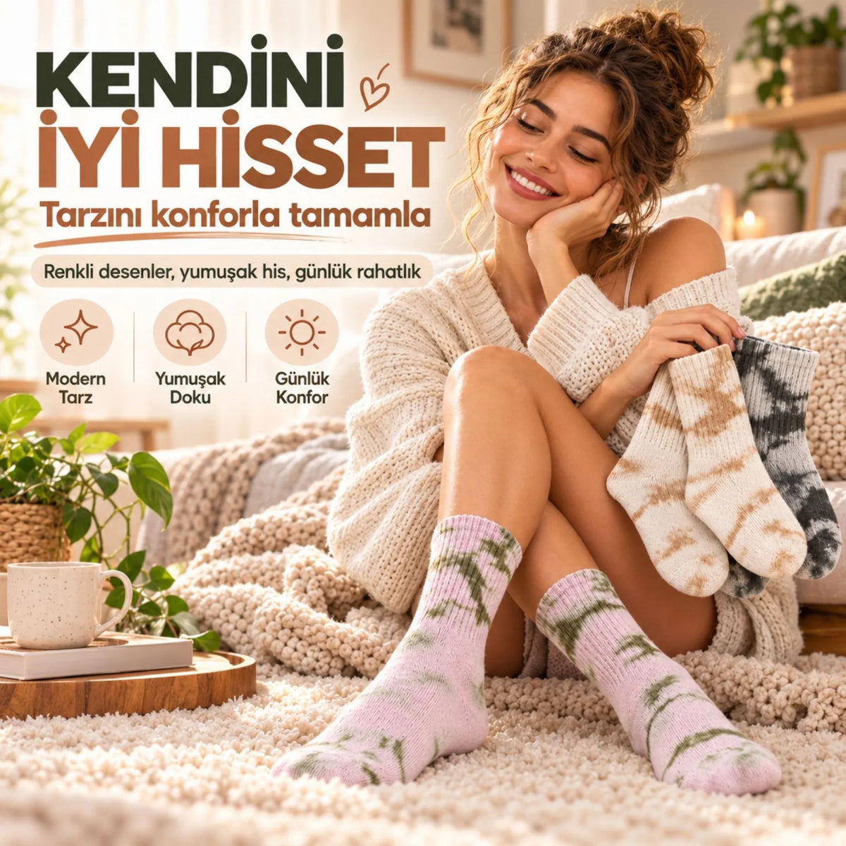Unisex Batik Desenli Çorap 6'lı Set Pamuklu Uzun Soket Dikişsiz Nefes Alan Günlük Spor Konfor Çorabı