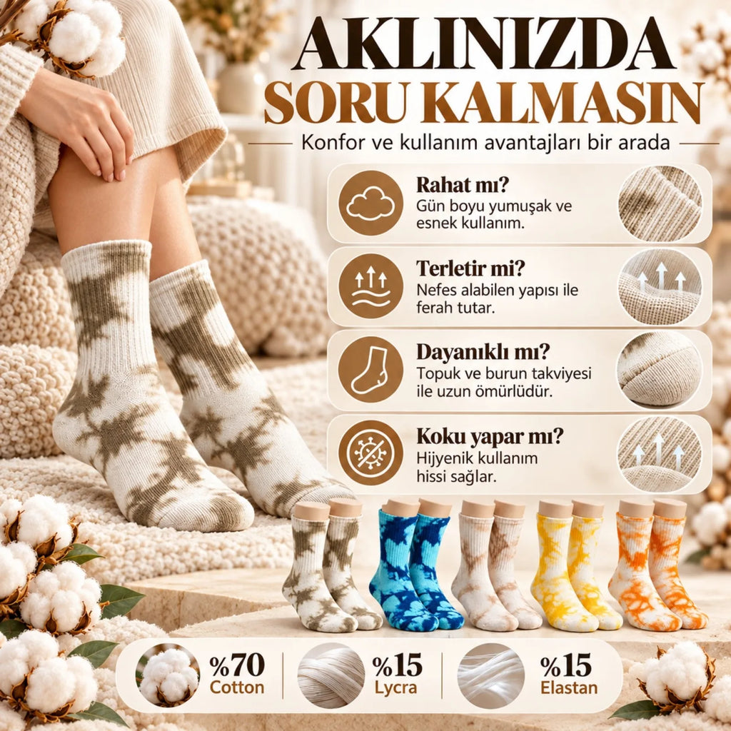Unisex Batik Desenli Çorap 5'li Set Pamuklu Renkli Uzun Soket Dikişsiz Nefes Alan Günlük Spor Çorabı