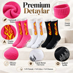 Unisex Alev Desenli Çorap 3'lü Set Pamuklu Uzun Soket Dikişsiz Nefes Alan Günlük Spor Çorabı Yumuşak