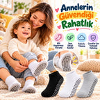 Çocuk Kaydırmaz Tabanlı Patik Çorap 6'lı Set Siyah Beyaz Gri Yumuşak Esnek Kokulu Günlük Çorap Rahat