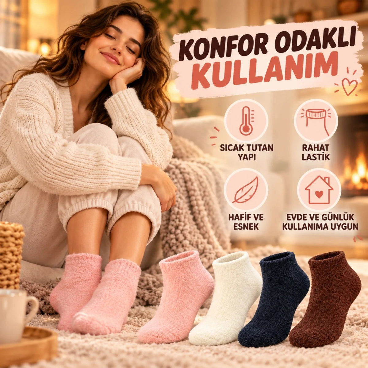 Kadın Yumoş Patik Çorap 8'li Set Peluş Sıcak Tutan Kışlık Ev Çorabı Yumuşak Rahat 4 Renk Hediye Seti