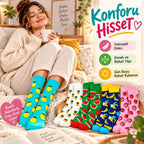 Kadın Çorap Meyve Desenli Renkli 10 'lu Set Limon Ananas Karpuz Muz Çilek Uzun Soket Günlük Çorap Seti