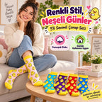 Kadın Çorap Civciv Desenli Renkli ve 10'lu Set Uzun Soket Eğlenceli Günlük Kadın Çorabı 5 Farklı Renk
