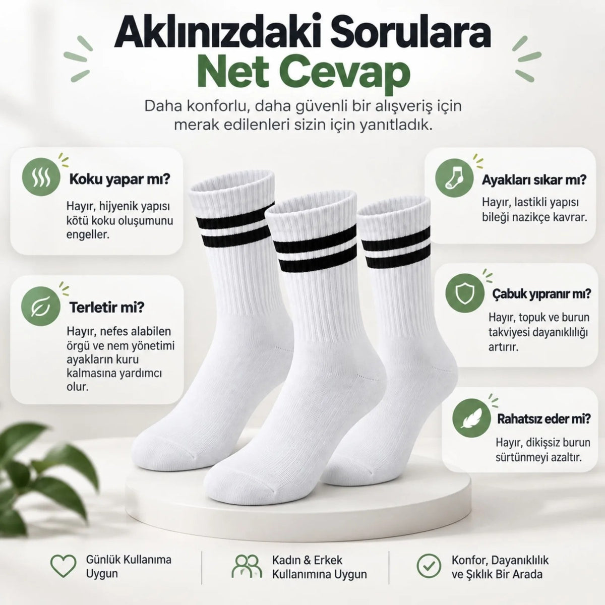 Unisex Beyaz Çorap Siyah Çizgili 6'lı Set Uzun Soket Günlük Spor Kolej Stil Rahat Kadın Erkek Çorabı