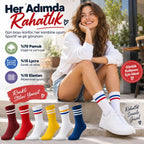 Unisex Renkli Çorap Çizgili 12'li Set Uzun Soket Günlük Spor Kolej Stil Rahat Şık Kadın Erkek Çorabı