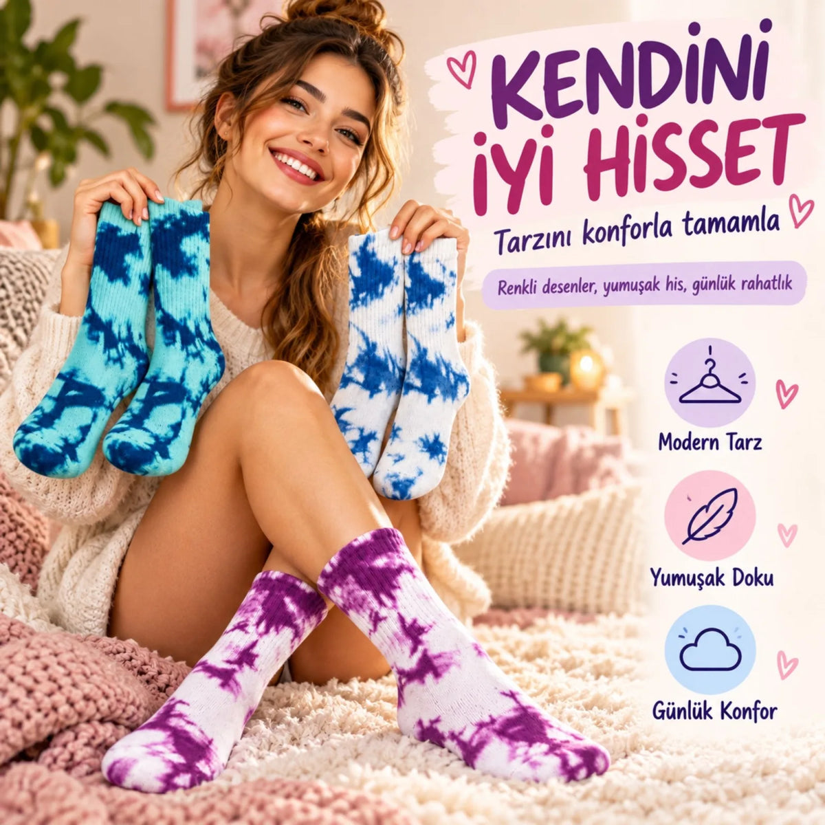 Unisex Batik Desenli Çorap 6'Lı Set Pamuklu Renkli Uzun Soket Dikişsiz Nefes Alan Spor Çorabı Günlük