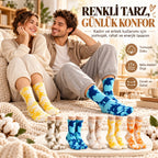 Unisex Batik Desenli Çorap 5'li Set Pamuklu Renkli Uzun Soket Dikişsiz Nefes Alan Günlük Spor Çorabı