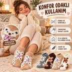 Kadın Ayıcık Desenli Yumoş Patik Çorap 4'lü Set Peluş Yumuşak Sıcak Parfümlü Kışlık Rahat Çorap Seti