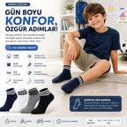 Erkek Çocuk Pamuklu Çizgili Patik Çorap 4'lü | Nefes Alan Esnek Okul Günlük Spor Çorabı