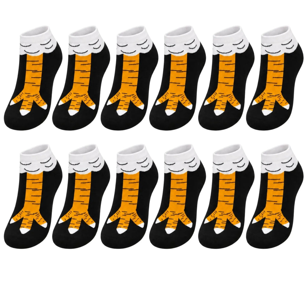 Kadın Tavuk Ayağı 12'li Desenli Patik Çorap Dikişsiz Pamuklu Eğlenceli Sneaker Günlük Çorap Seti