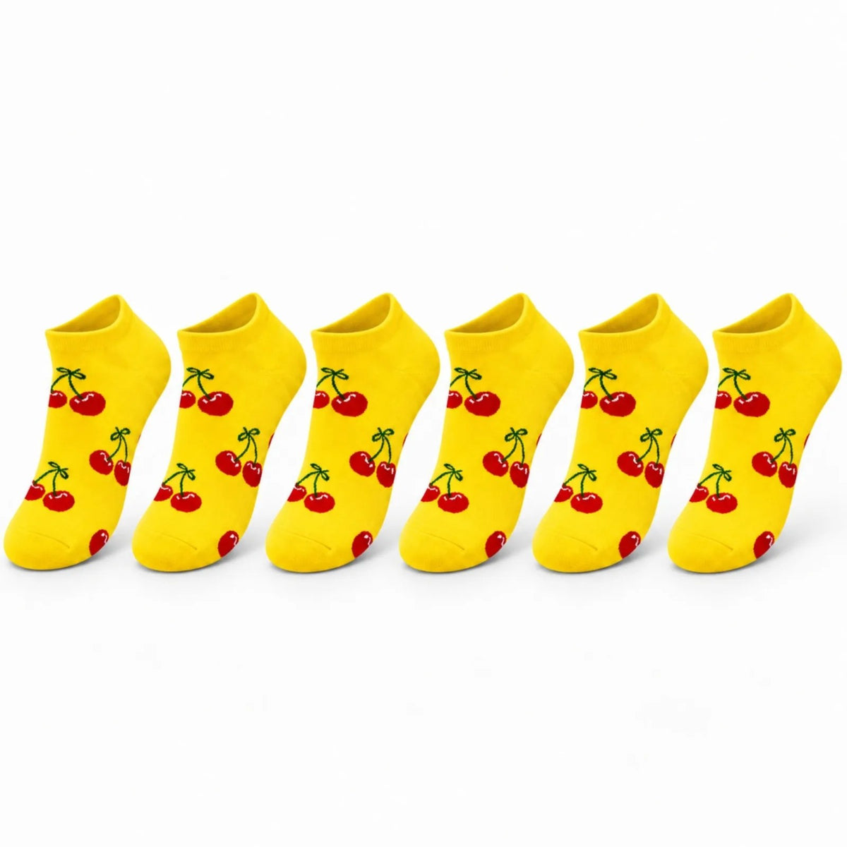 Kadın Kiraz 6'lı  Desenli Patik Çorap Sarı Pamuklu Dikişsiz Sneaker Uyumlu Eğlenceli Günlük Set