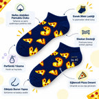 Pizza Desenli 3'lü Lacivert Patik Çorap Unisex Kısa Sneaker Günlük Çorap Seti Avantajlı Paket Rahat!