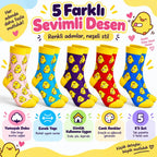 Kadın Çorap Civciv Desenli Renkli ve 5'li Set Uzun Soket Eğlenceli Günlük Kadın Çorabı 5 Farklı Renk
