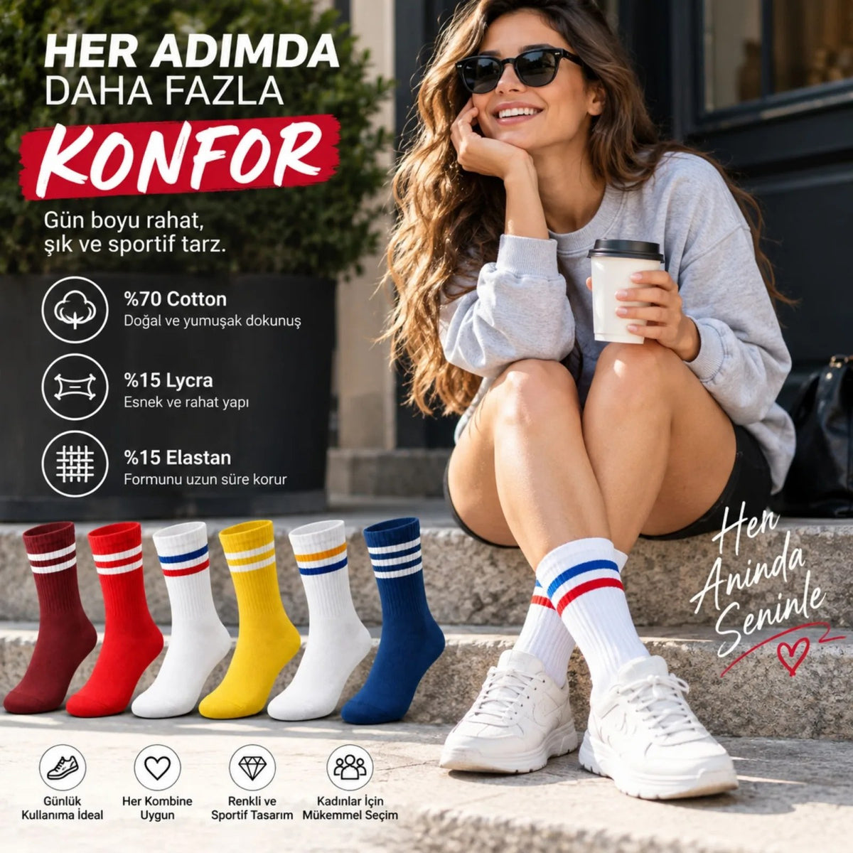 Unisex Renkli Çorap Çizgili 6'lı Set Uzun Soket Günlük Spor Kolej Stil Rahat Şık Kadın Erkek Çorabı