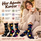Unisex Kedi Desenli Çorap 3'lü Set Pamuklu Renkli Uzun Soket Dikişsiz Nefes Alan Rahat Günlük Çorap