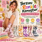 Unisex Batik Desenli Çorap 5'li Set Renkli Pamuklu Uzun Soket Dikişsiz Nefes Alan Günlük Spor Çorabı