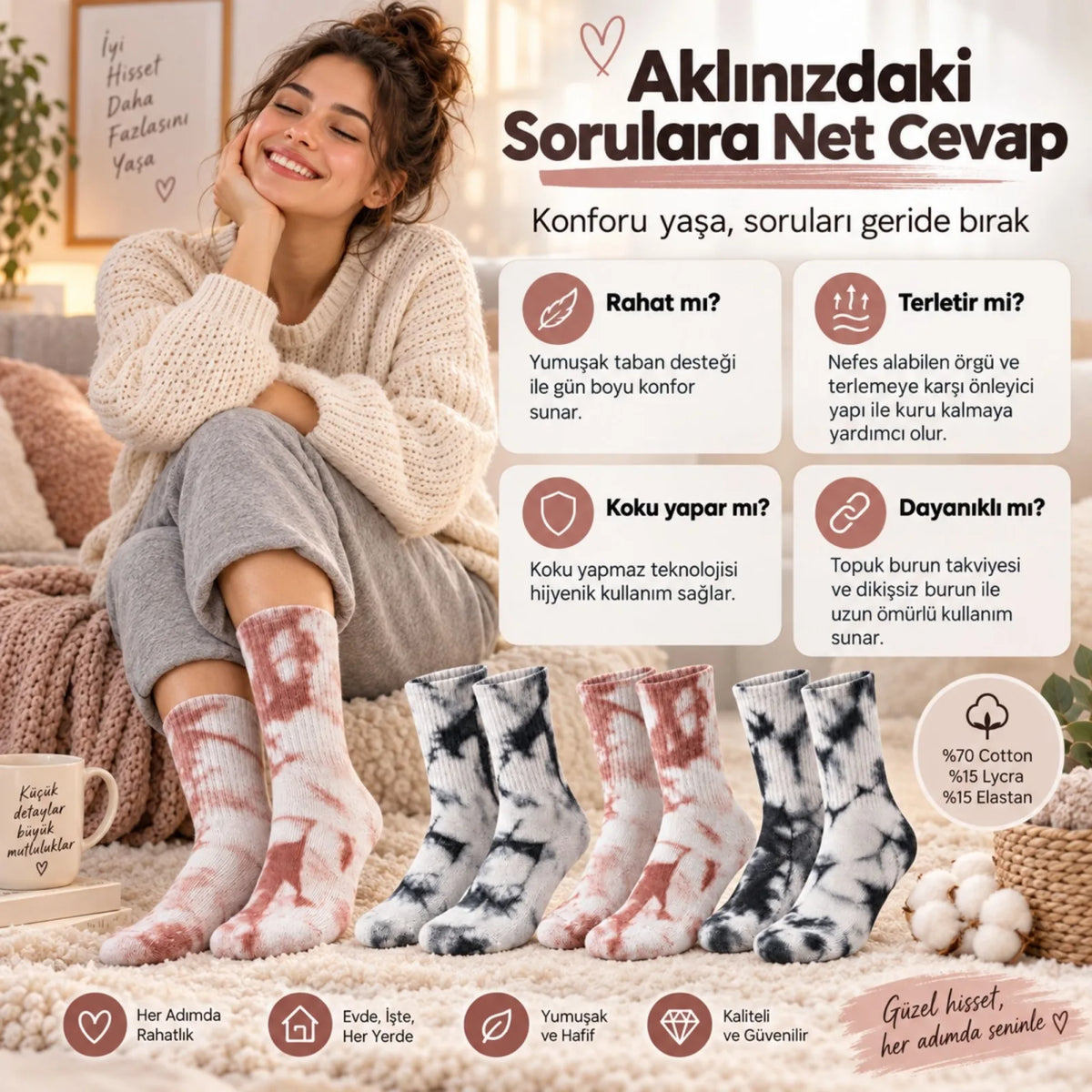 Unisex Batik Desenli Çorap 3'lü Set Pamuklu Uzun Soket Günlük Spor Nefes Alan Dikişsiz