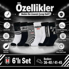 Beşiktaş Taraftar Çorabı 6’lı Set – Siyah Beyaz BJK 1903 Desenli Yetişkin Günlük Çorap